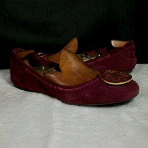 TORY BURCH REVA MAROON SUEDE LEATHER FASHION BALLET FLATS 7M FREE SHIP